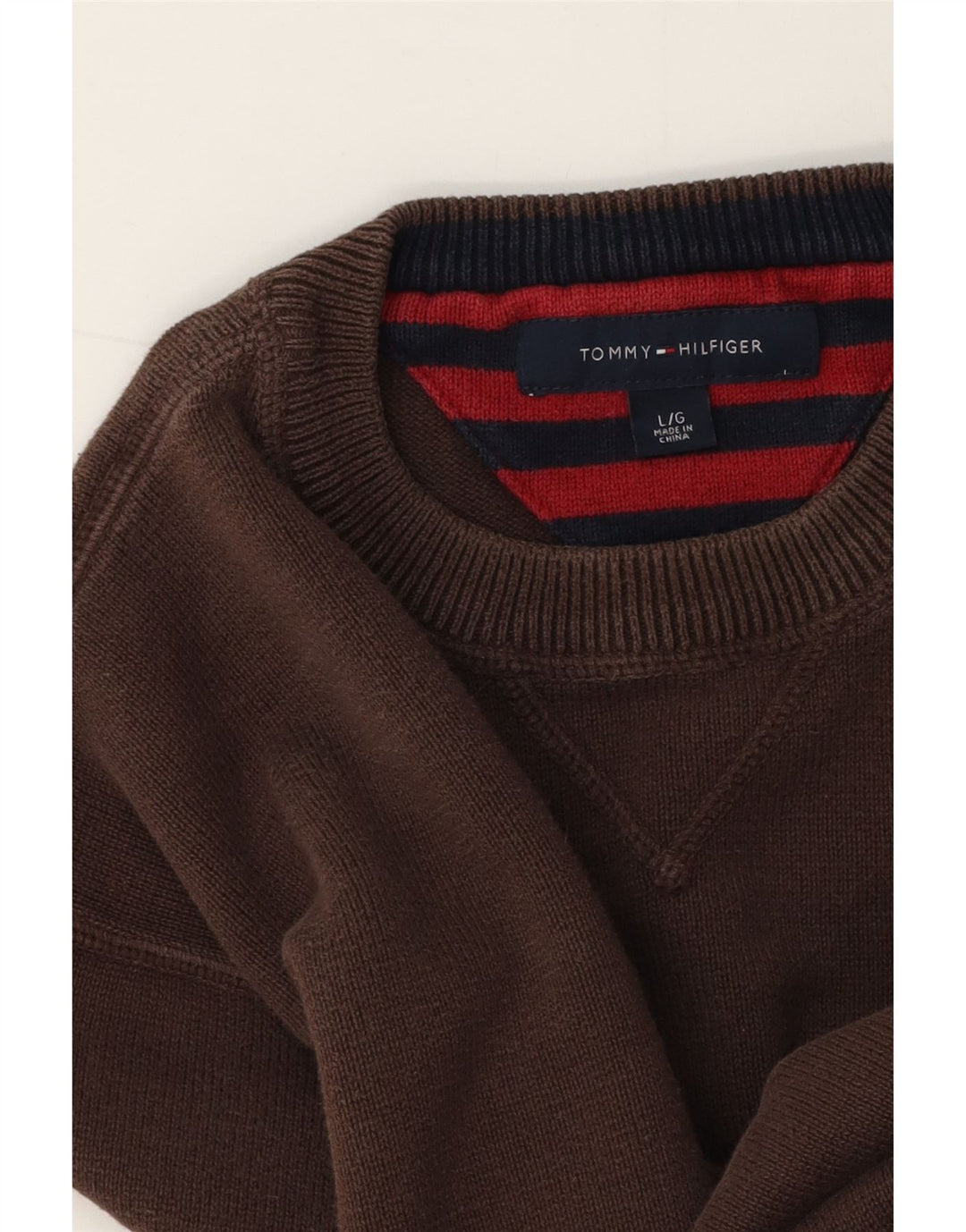 Tommy Hilfiger Jersey con cuello redondo para hombre, talla grande, color marrón