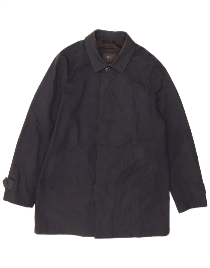 Marks & Spencer Abrigo para hombre UK 38 Medio Poliéster de pata de gallo azul marino
