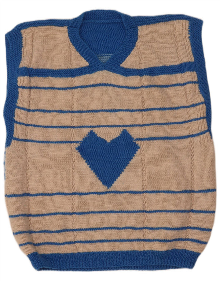 Vintage hombres chaleco tanque top medio beige rayas