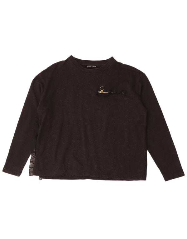 Zara Mujer Top Manga Larga UK 44 Medio Negro Moteado