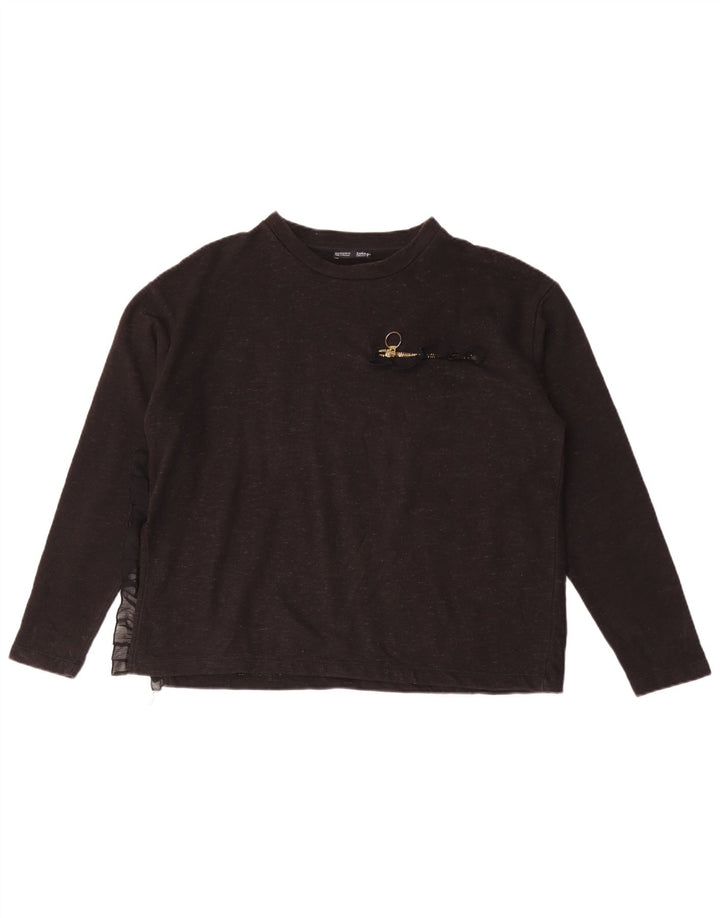 Zara Mujer Top Manga Larga UK 44 Medio Negro Moteado