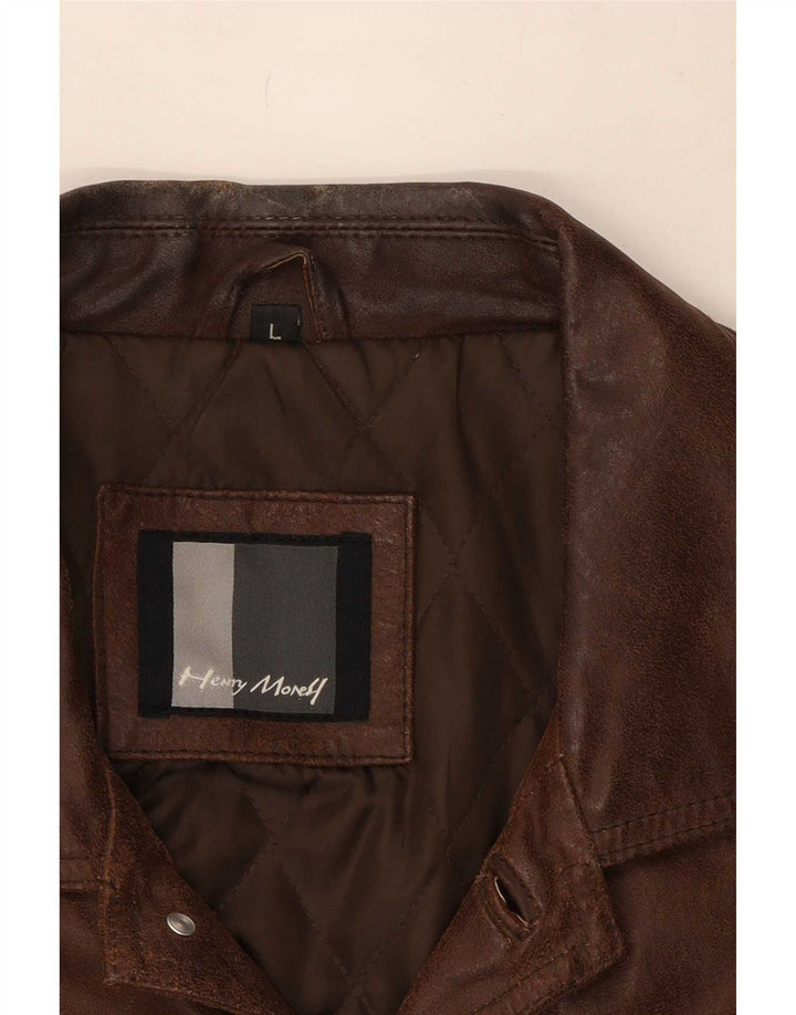 Henry Morell Chaqueta de cuero holgada para hombre UK 40 Large Brown
