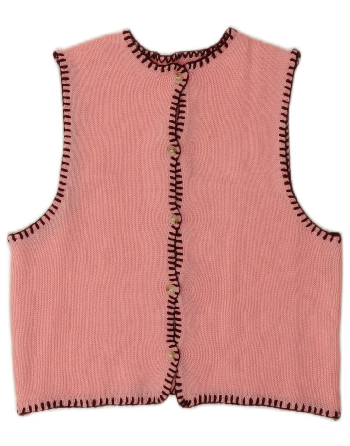 VINTAGE Mujer Crop Sin Mangas Cardigan Suéter Reino Unido 6 XS Acrílico Rosa