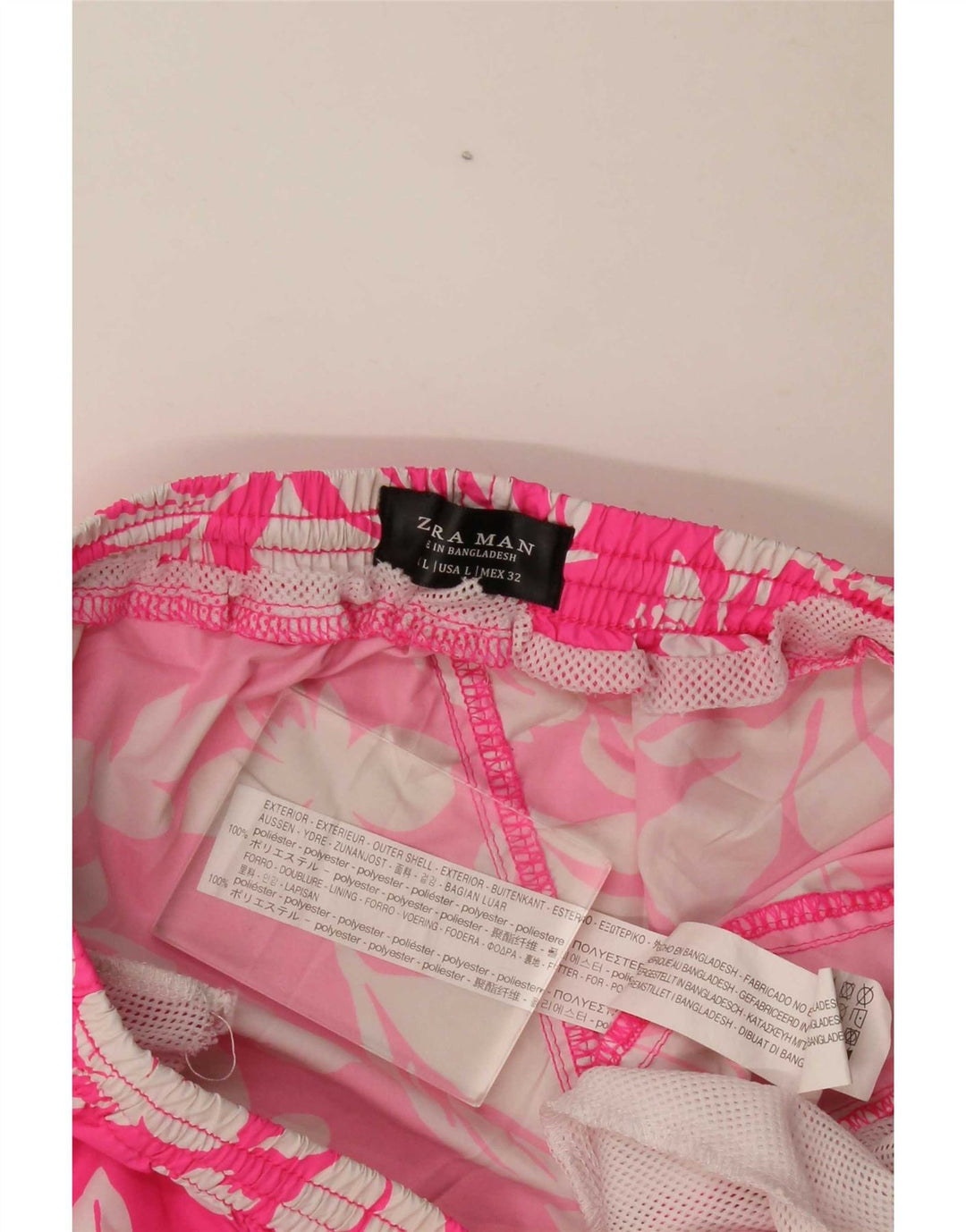 Zara Hombre Pantalones Cortos Deportivos Poliéster Floral Rosa Grande