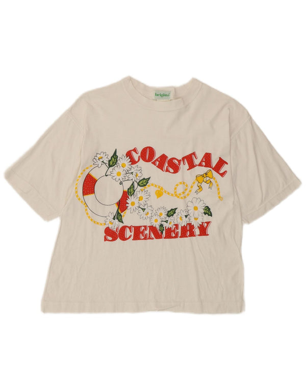 Vintage mujer camiseta gráfica Top UK 4 XS algodón blanco tropical