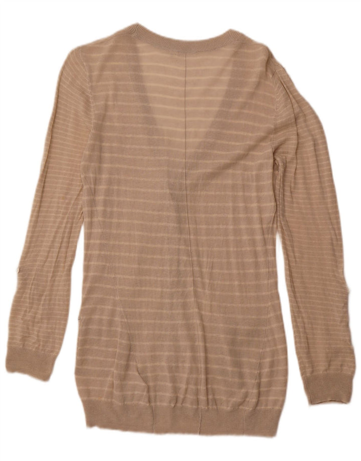 WHITE STUFF Suéter tipo cárdigan para mujer UK 40 Grande Lino a rayas beige