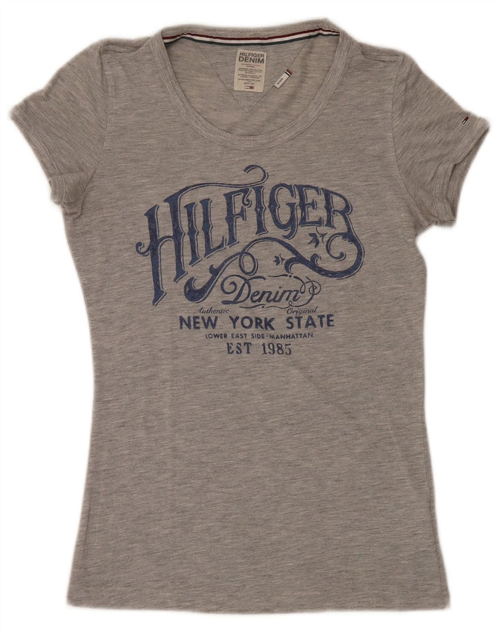 Tommy Hilfiger Camiseta gráfica para mujer Top UK 12 Poliéster gris medio