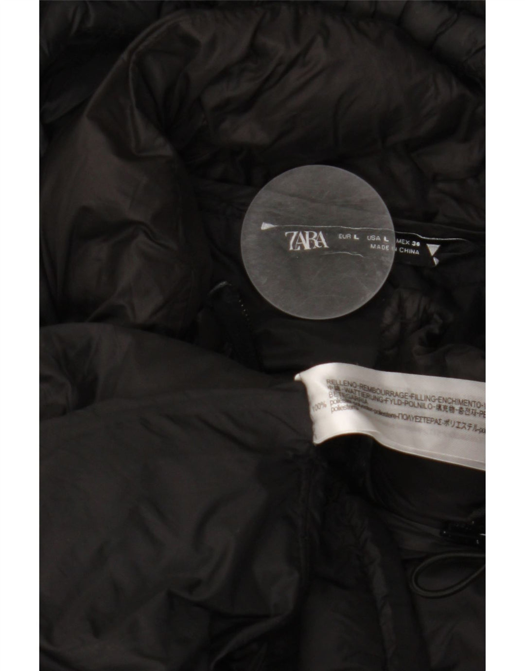 ZARA Mujer Abrigo Acolchado Con Capucha UK 46 Large Poliéster Negro