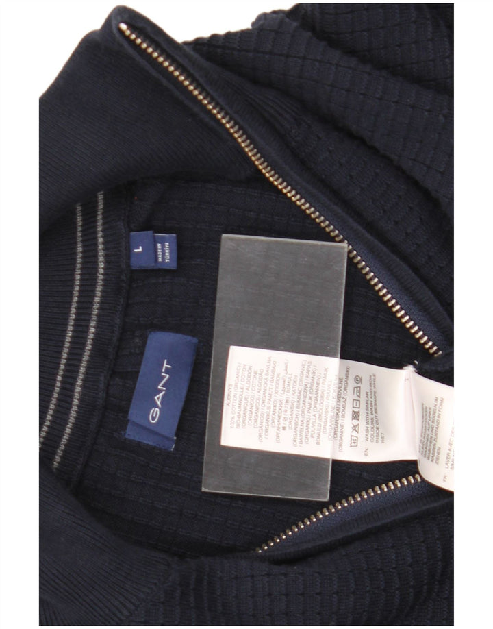 Gant Hombre Zip Neck Jumper Sweater Large Azul Marino Algodón