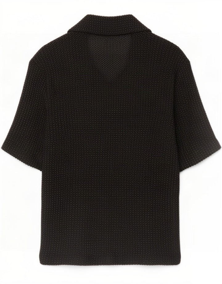 Zara Hombre Camisa Manga Corta Algodón Moteado Negro Mediano