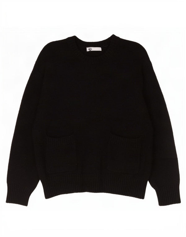 Zara - Jersey extragrande con cuello redondo para mujer, talla 40, poliéster negro grande