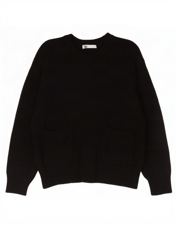 Zara - Jersey extragrande con cuello redondo para mujer, talla 40, poliéster negro grande