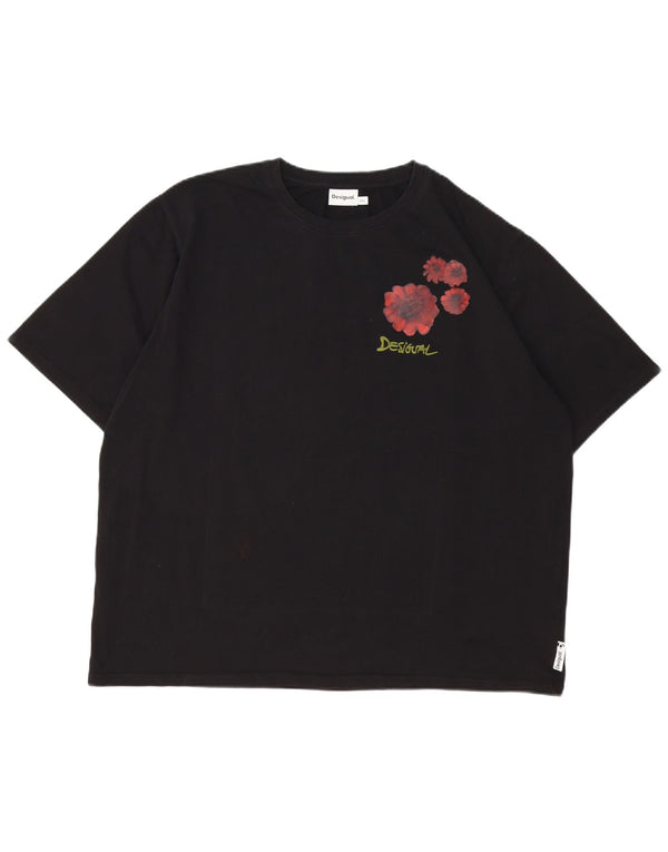 Desigual Camiseta gráfica para mujer Top UK 20 2XL Algodón floral negro