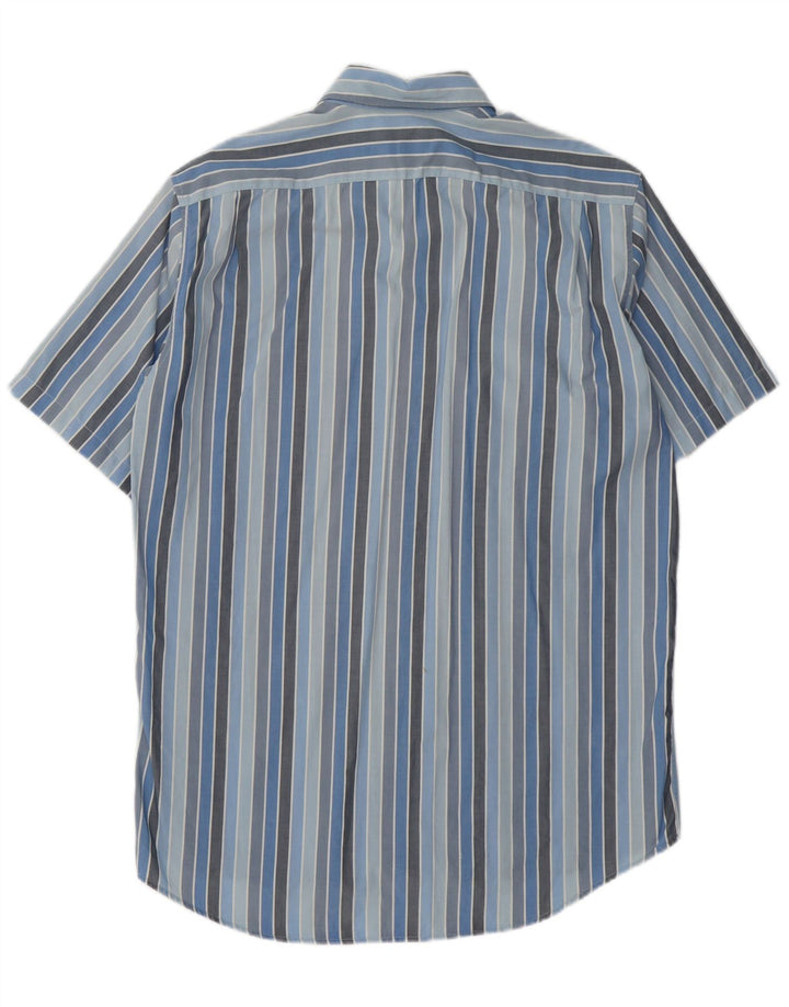 LACOSTE Camisa de manga corta para hombre Talla 40 Algodón de rayas azul medio