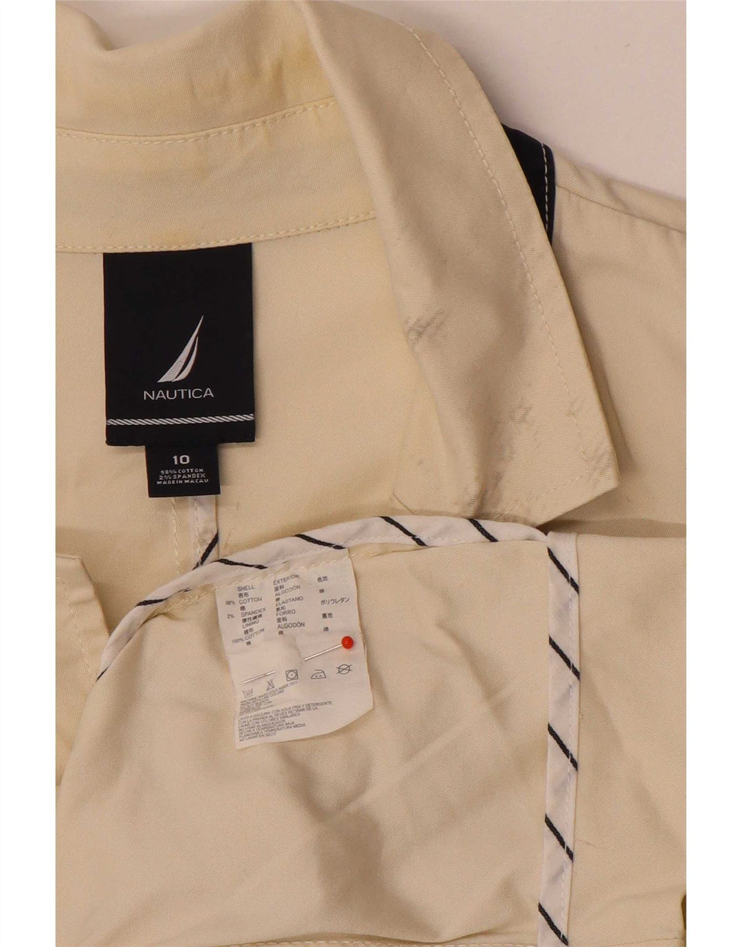 Nautica Chaqueta blazer de 3 botones para mujer US 10 grande de algodón beige