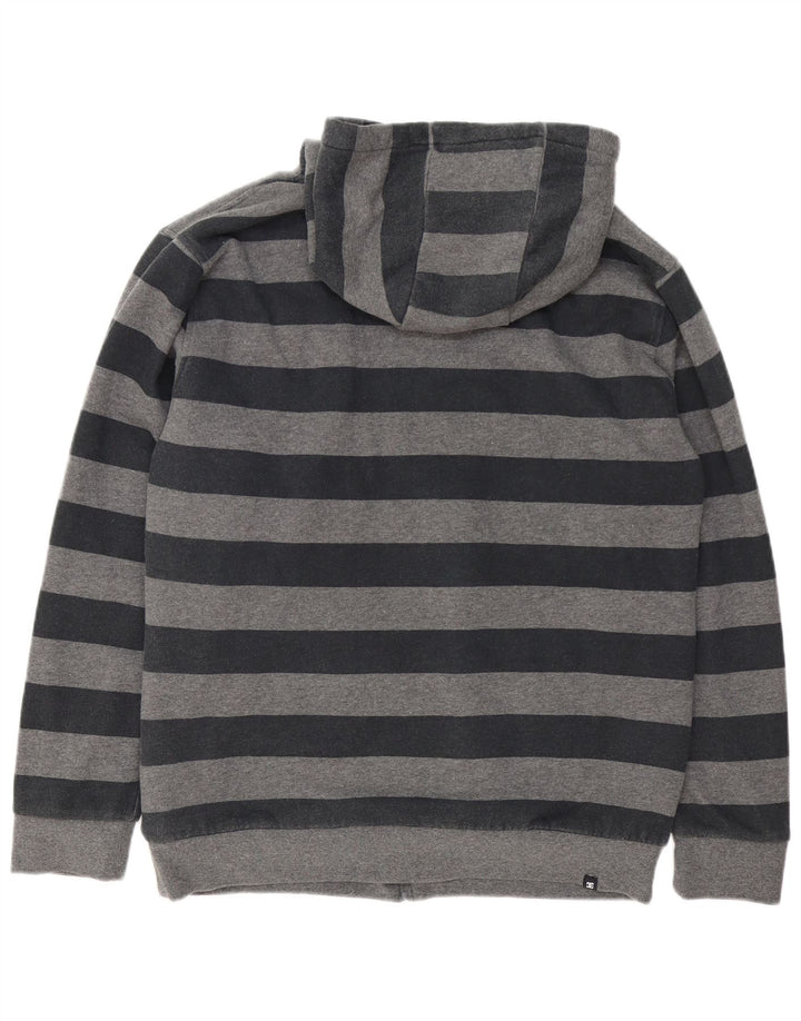 DC - Sudadera con capucha y cremallera para hombre, tamaño grande, algodón a rayas grises