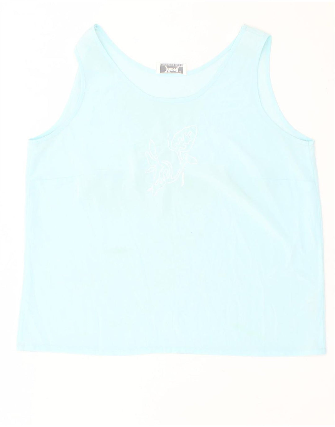 VINTAGE Womens Crop Graphic Vest Top UK 16 Large  Blue Polyester Vintage Vintage and Second-Hand Vintage from Messina Hembry 