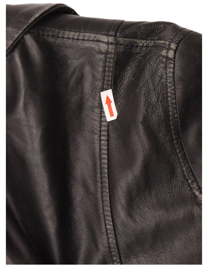 Vintage mujer cuero abrigo Reino Unido 12 medio negro