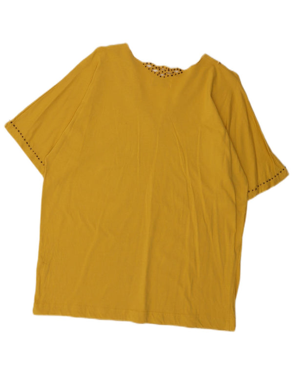 Vintage mujer blusa Top Reino Unido 16 algodón amarillo grande