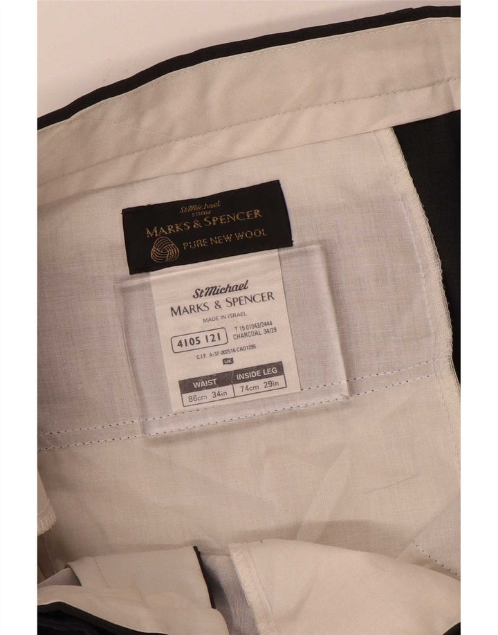 Marks & Spencer Pantalón de traje con pinzas para hombre W34 L29 Lana gris