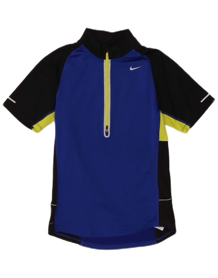 Camiseta Nike Dri Fit con cuello y cremallera para hombre, talla pequeña, color azul, poliéster