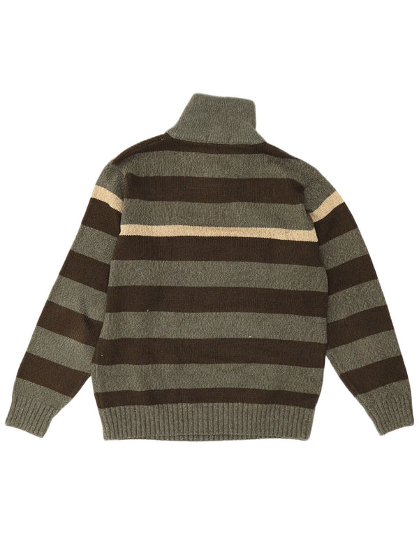 Jeep Suéter tipo jersey con cuello y cremallera para hombre, grande, a rayas verdes