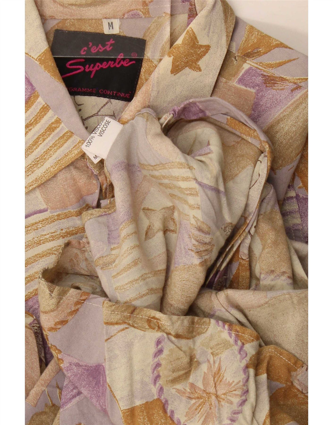 Camisa vintage para hombre Viscosa floral beige medio