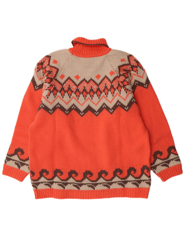 Kaos Suéter tipo jersey con cuello alto para mujer UK 46 Large Orange Fair Isle