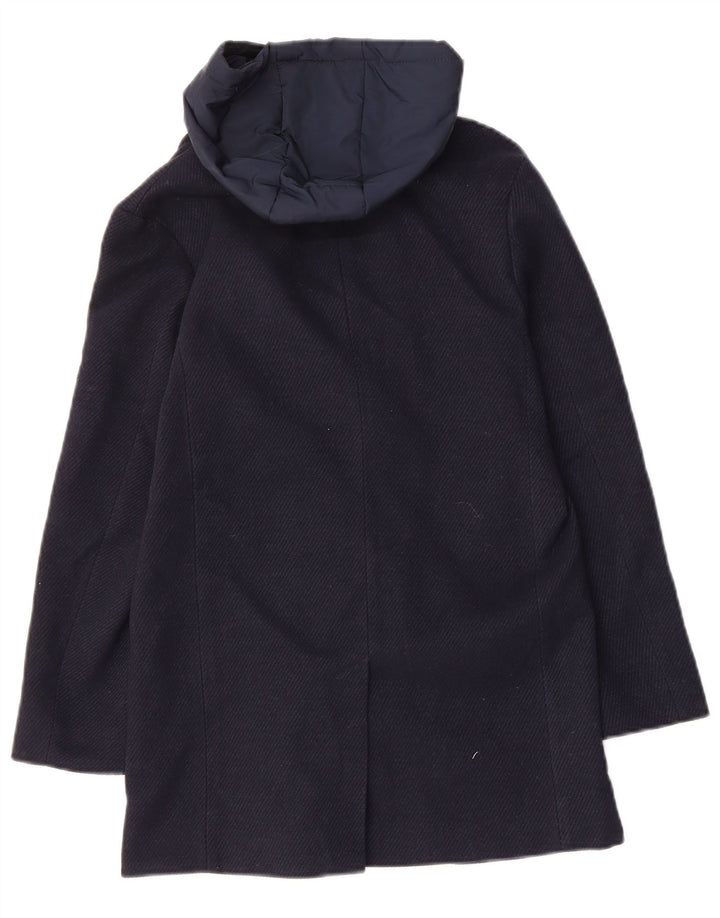 TED BAKER Boys Hooded Overcoat 9-10 Years Navy Blue Polyester