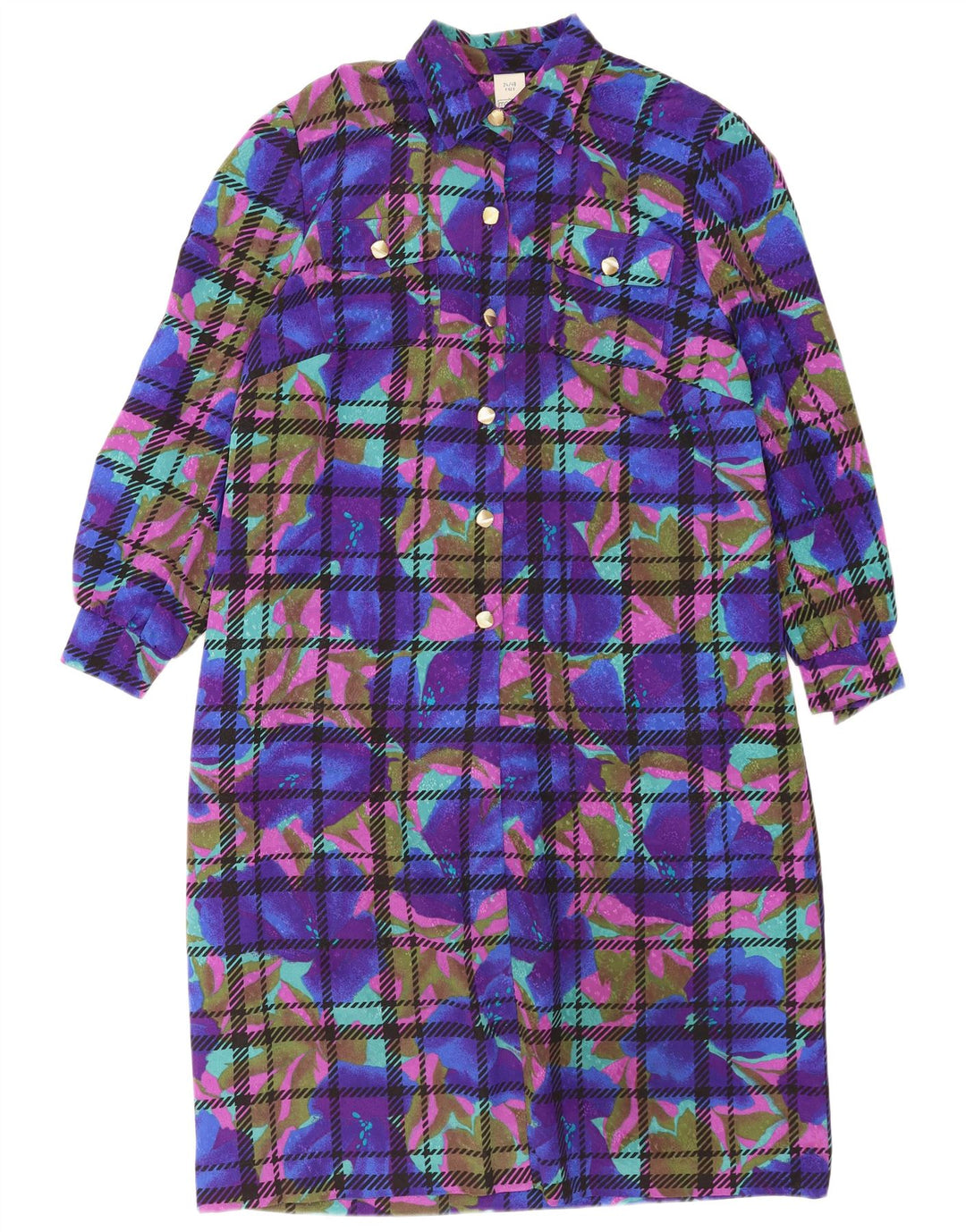 Vintage mujer patrón abstracto jersey camisa vestido IT 52 2XL azul