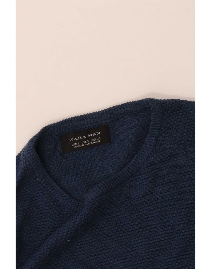 Zara Hombre Jersey De Cuello Redondo Jersey Pequeño Azul Marino