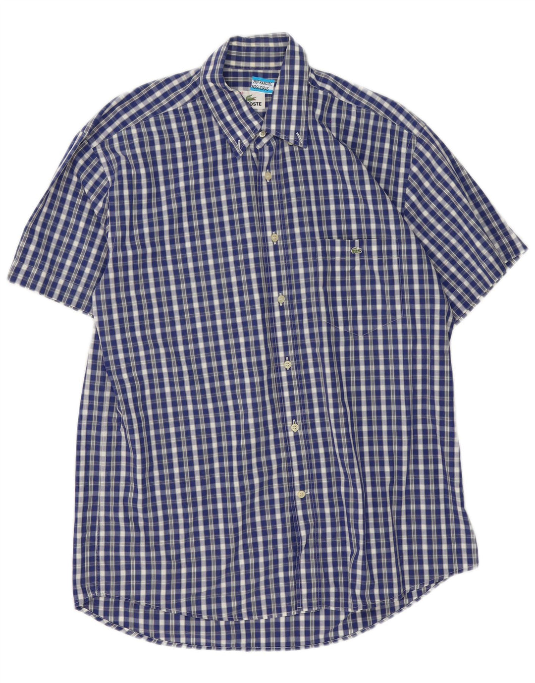 Camisa Lacoste Hombre Manga Corta Talla 40 Algodón Vichy Azul Medio