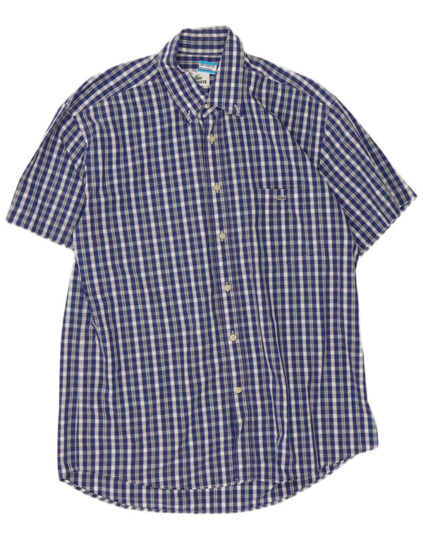 Camisa Lacoste Hombre Manga Corta Talla 40 Algodón Vichy Azul Medio