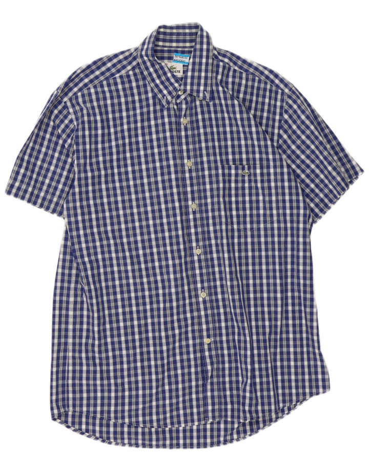 Camisa Lacoste Hombre Manga Corta Talla 40 Algodón Vichy Azul Medio