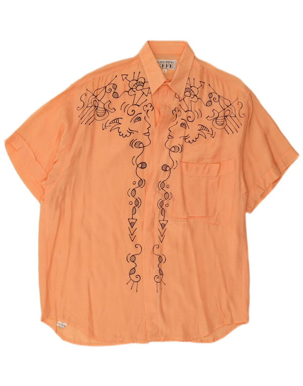 VINTAGE Camisa gráfica de manga corta para hombre Pequeña viscosa naranja