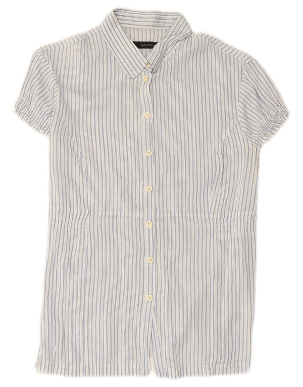 CALVIN KLEIN JEANS Camisa de manga corta para mujer UK 40 Medium Blue Pinstripe