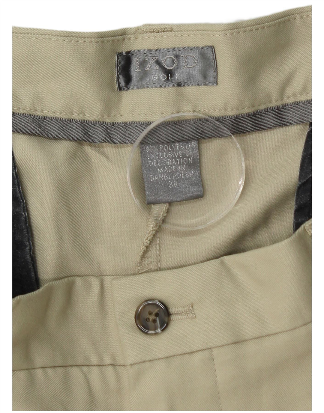 IZOD Pantalones cortos chinos pegados para hombre W38 XL Poliéster beige