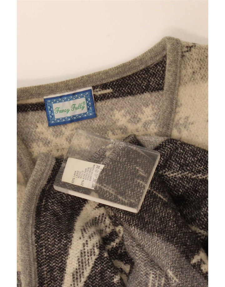 Vintage hombres gráfico sin mangas cardigan suéter medio gris lana