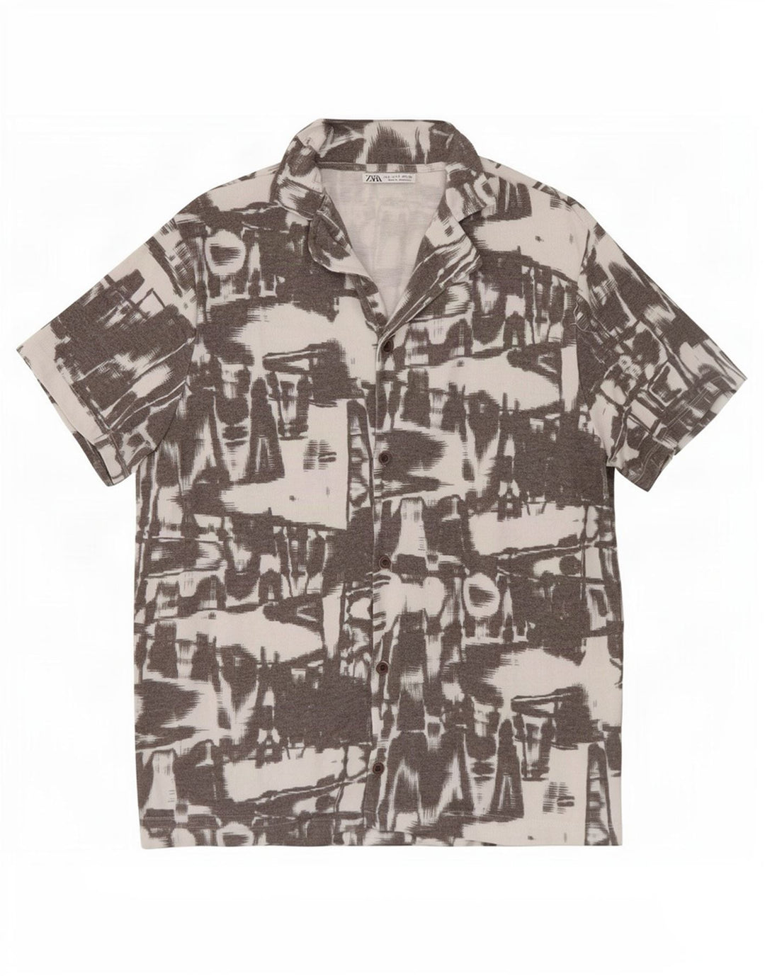 Zara Hombre Camisa Manga Corta Estampado Abstracto Small Gris Poliéster