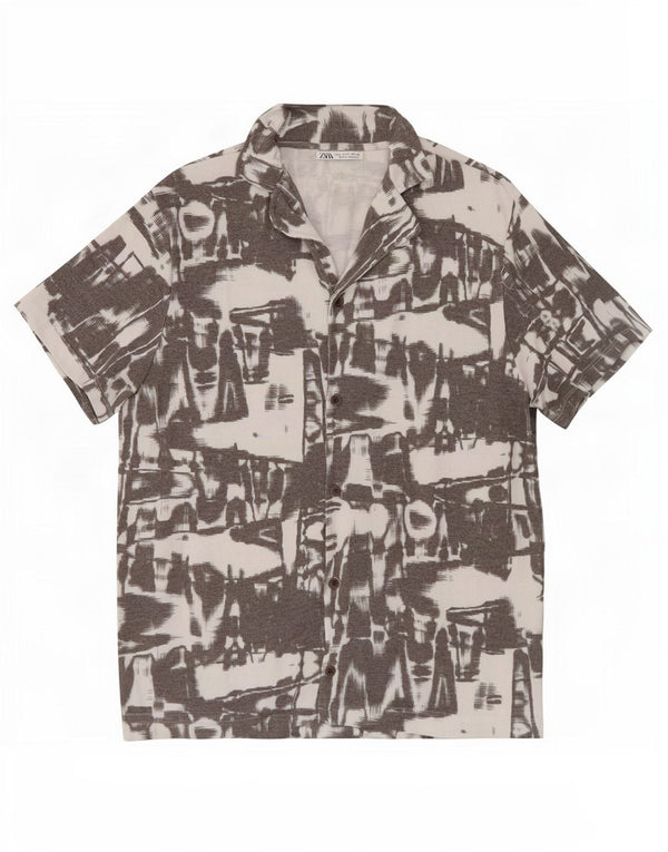 Zara Hombre Camisa Manga Corta Estampado Abstracto Small Gris Poliéster