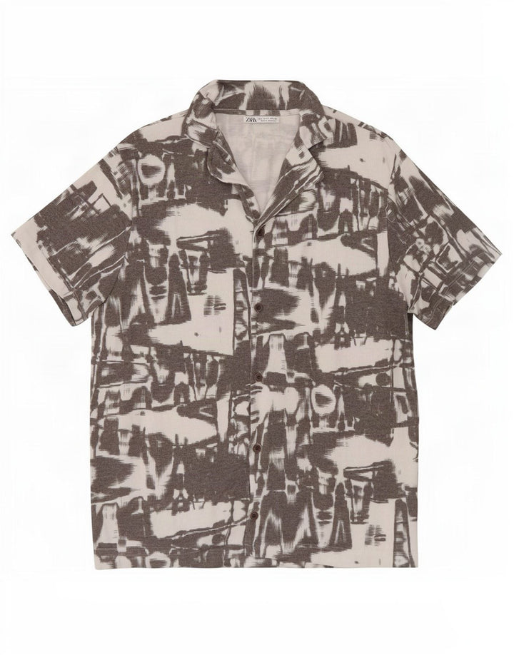 Zara Hombre Camisa Manga Corta Estampado Abstracto Small Gris Poliéster