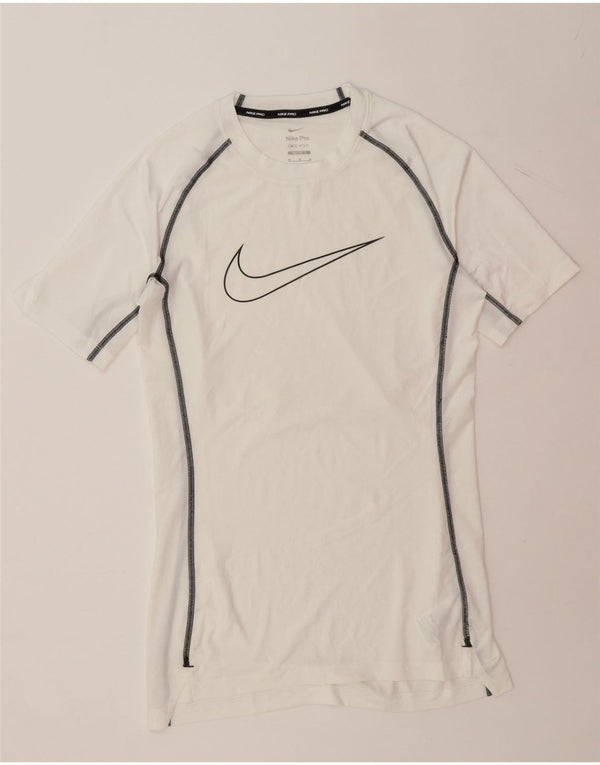 NIKE Womens Dri Fit Graphic T-Shirt Top UK 14 Medium White Polyester