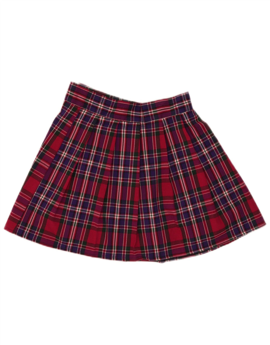 Vintage mujer mini falda plisada pequeña W25 rojo comprobar poliéster