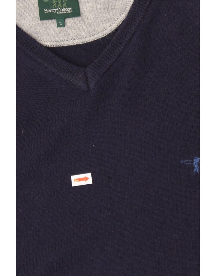 HENRY COTTONS Jersey con cuello en V para hombre, talla grande, azul marino