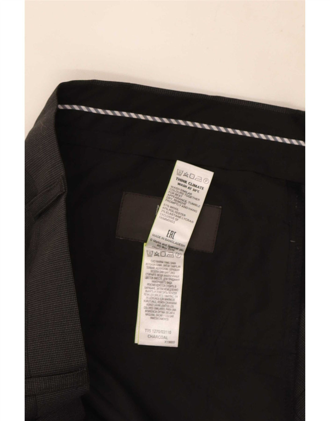 Marks & Spencer Pantalón de traje de corte regular para hombre W38 L31 Lana negra