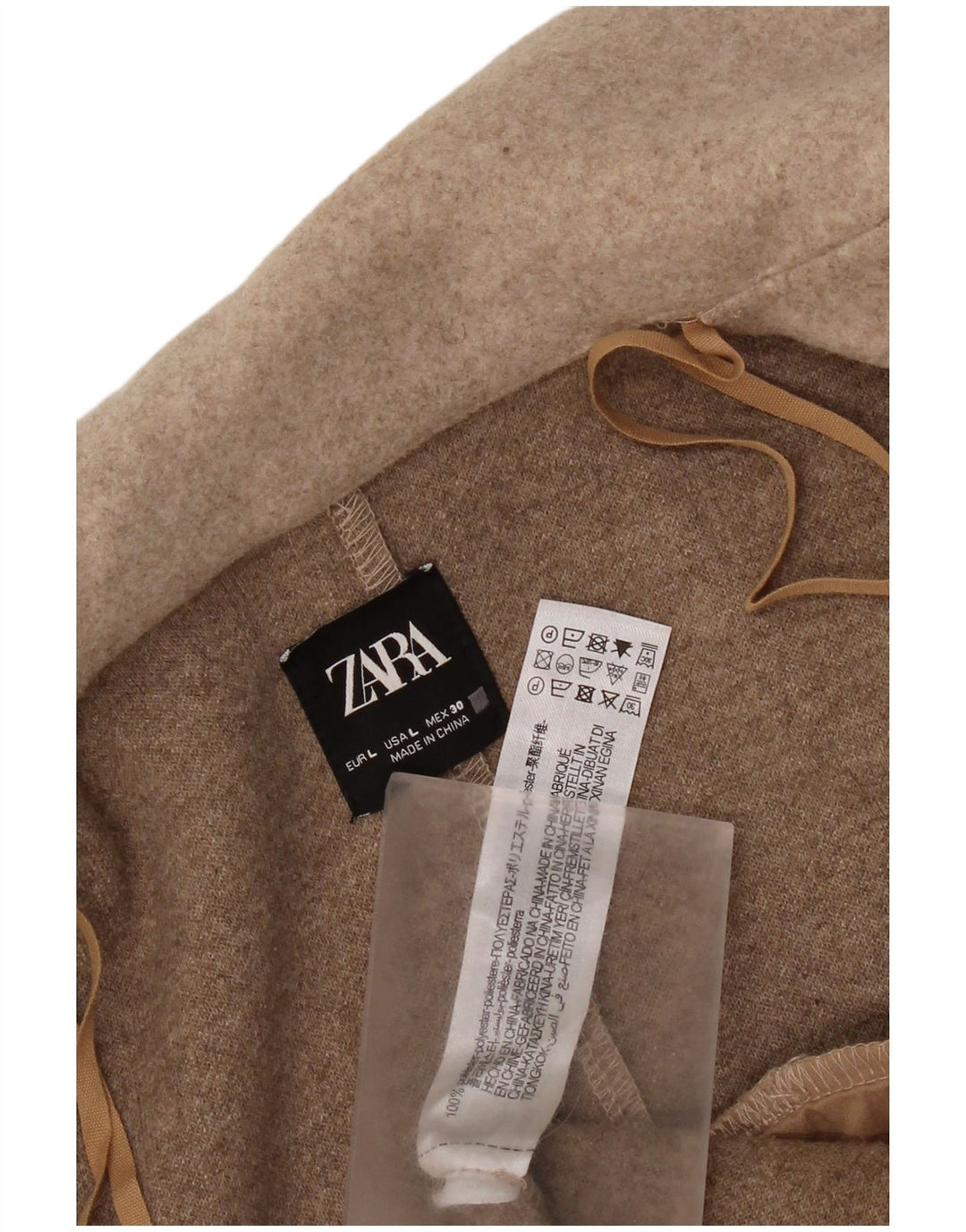 Zara Mujer Abrigo UK 46 Grande Poliéster Beige
