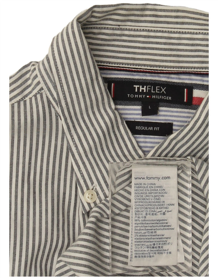 TOMMY HILFIGER Camisa de corte regular para hombre de algodón a rayas grises grandes