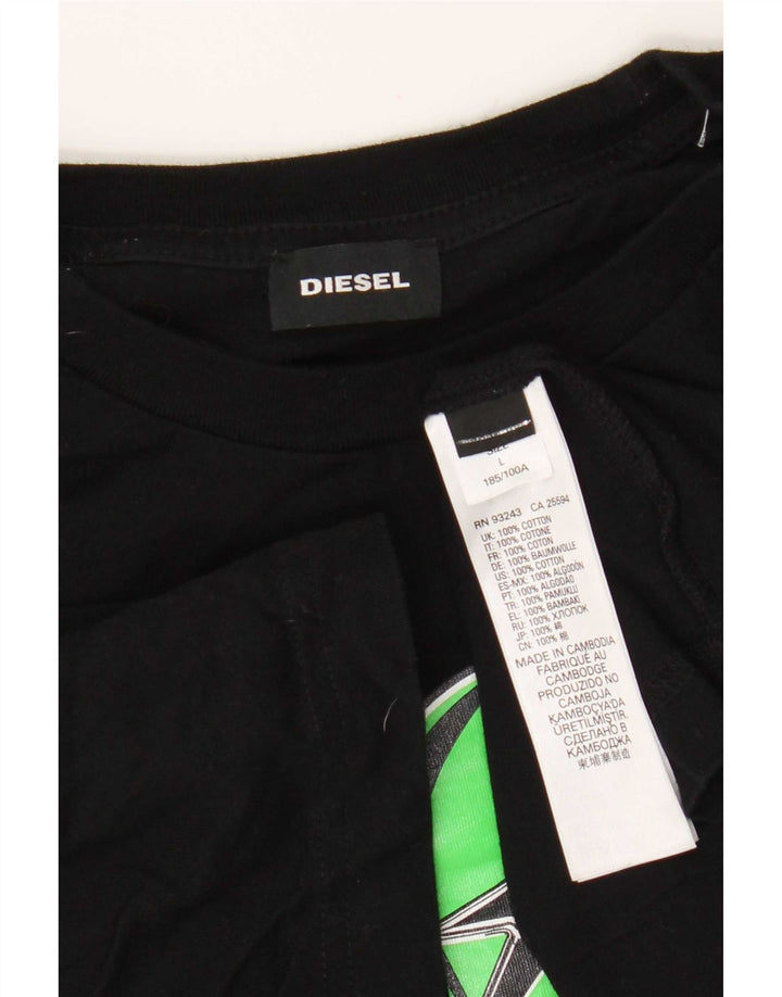 Diesel Hombre Camiseta Gráfica Top Grande Algodón Negro