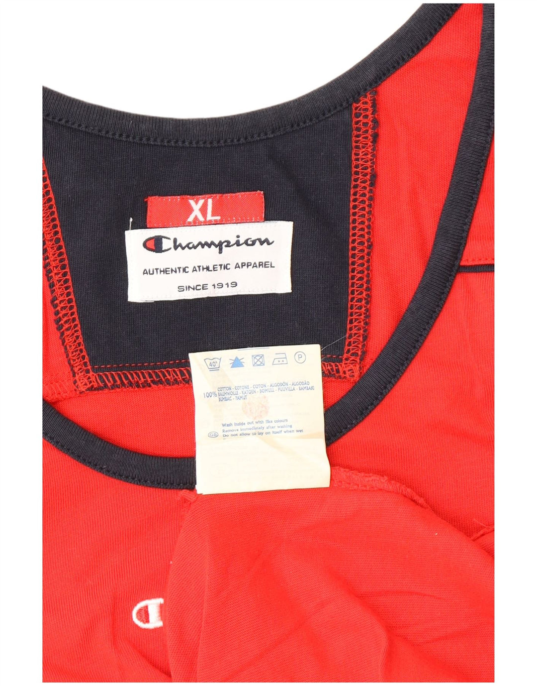CHAMPION Top sin mangas gráfico para hombre XL Algodón color block rojo