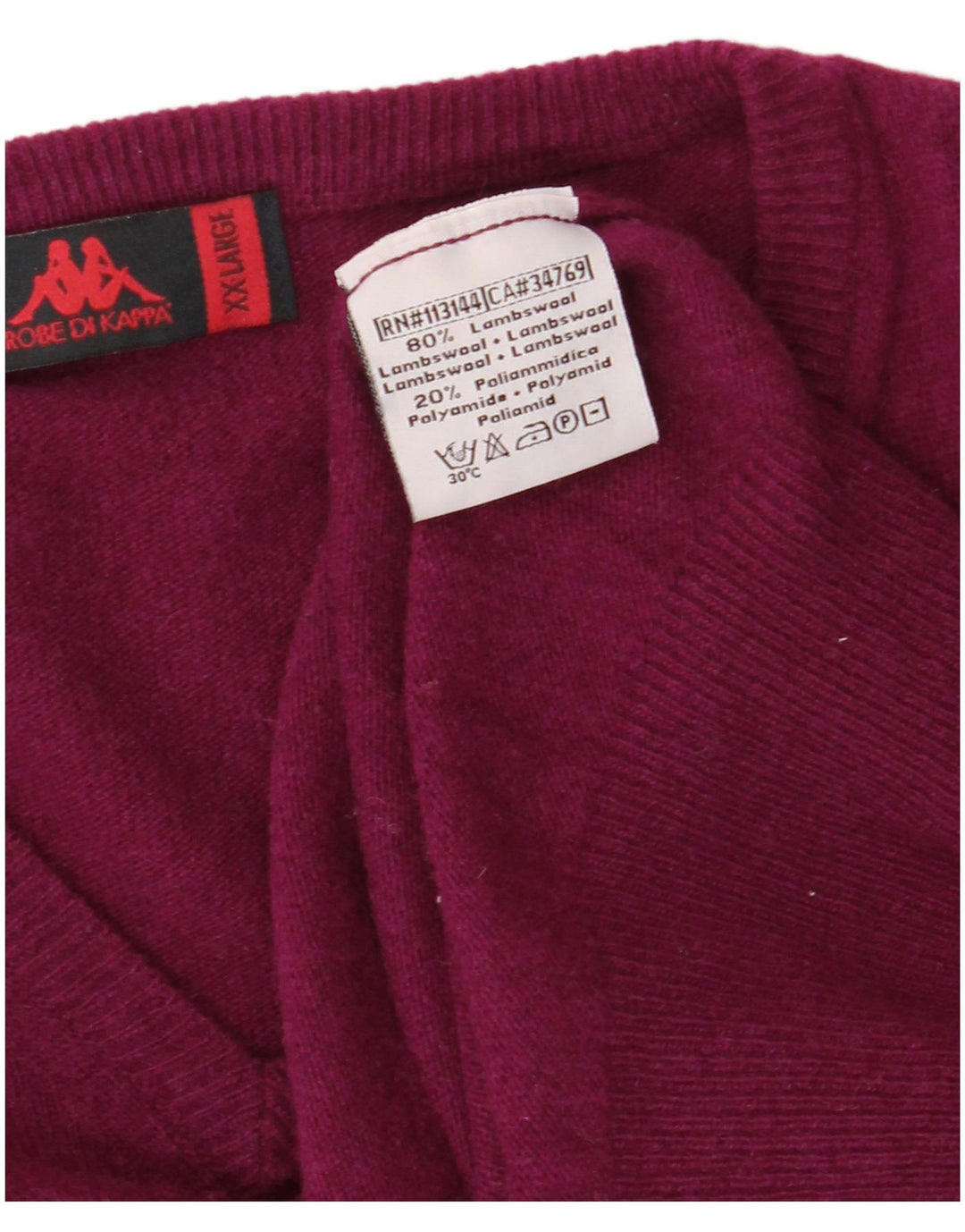 KAPPA Jersey con cuello en V para hombre, talla 2XL, lana de cordero morada
